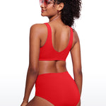 CRZ YOGA V Neck Bikini Padded Tops Swimsuit Deep Red