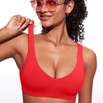 CRZ YOGA V Neck Bikini Padded Tops Swimsuit Deep Red