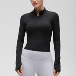 CRZ YOGA Women's Half Zip Long Sleeve Cropped Top White