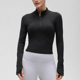 CRZ YOGA Women's Half Zip Long Sleeve Cropped Top White