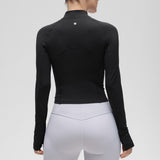 CRZ YOGA Women's Half Zip Long Sleeve Cropped Top White