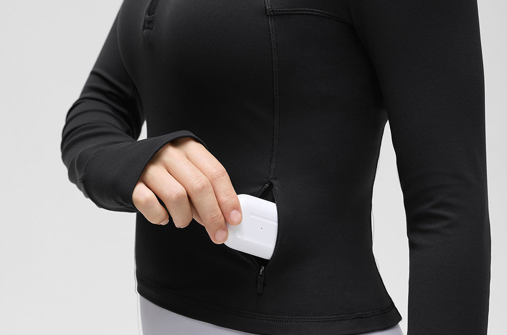 CRZ YOGA Women's Half Zip Long Sleeve Cropped Top White