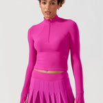 CRZ YOGA Women's Half Zip Long Sleeve Cropped Top White