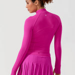 CRZ YOGA Women's Half Zip Long Sleeve Cropped Top Black