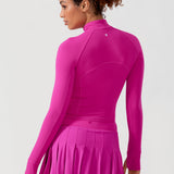 CRZ YOGA Women's Half Zip Long Sleeve Cropped Top Black