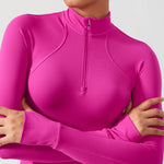 CRZ YOGA Women's Half Zip Long Sleeve Cropped Top Black