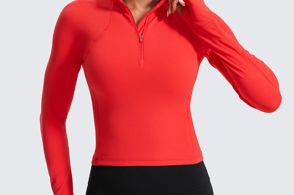CRZ YOGA Women's Half Zip Long Sleeve Cropped Top Hibiscus Purple