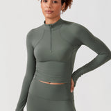 CRZ YOGA Women's Half Zip Long Sleeve Cropped Top Strawberry Pink