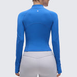 CRZ YOGA Women's Half Zip Long Sleeve Cropped Top Deep Red