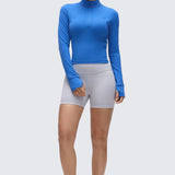 CRZ YOGA Women's Half Zip Long Sleeve Cropped Top Mojave Tan