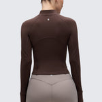 CRZ YOGA Women's Half Zip Long Sleeve Cropped Top Hot Fudge Brown