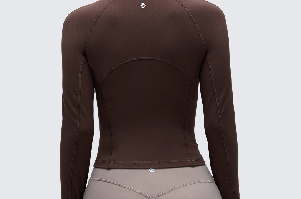 CRZ YOGA Women's Half Zip Long Sleeve Cropped Top Hot Fudge Brown