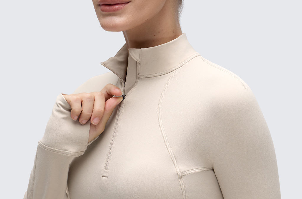 CRZ YOGA Women's Half Zip Long Sleeve Cropped Top Pink Peony