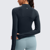 CRZ YOGA Women's Half Zip Long Sleeve Cropped Top Deep Red