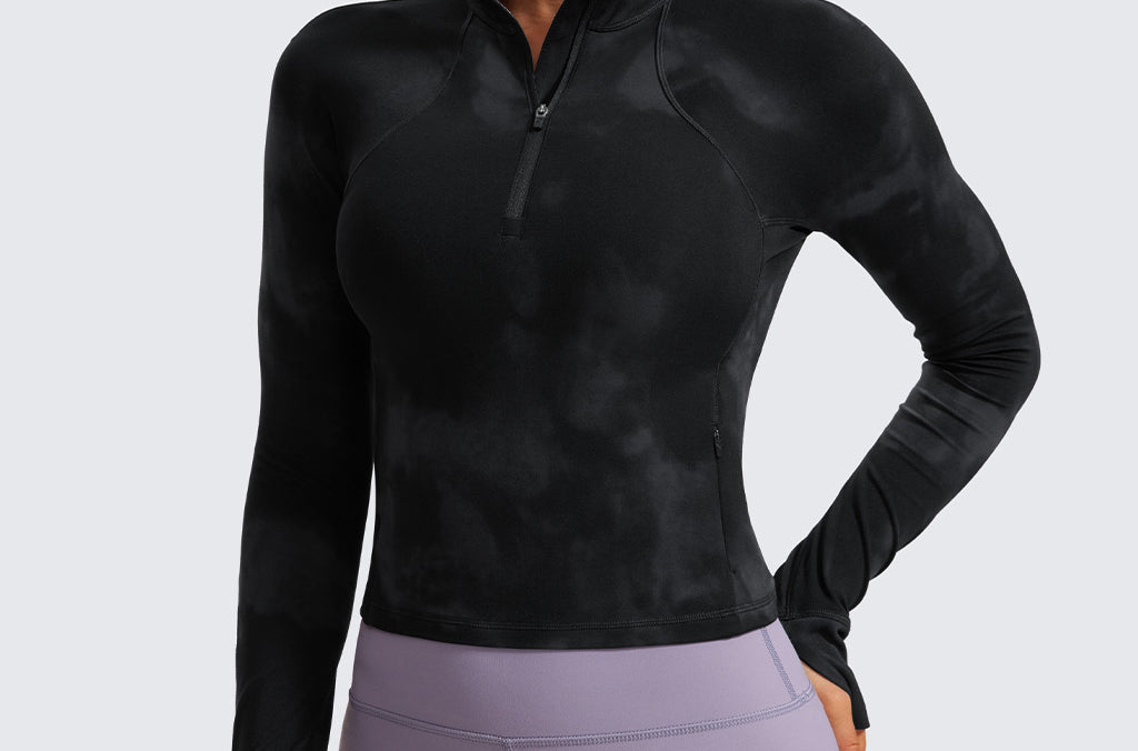 CRZ YOGA Women's Half Zip Long Sleeve Cropped Top Pink Peony