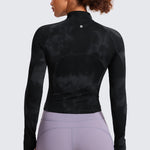 CRZ YOGA Women's Half Zip Long Sleeve Cropped Top Pink Peony