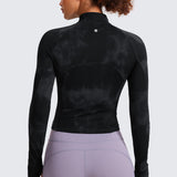 CRZ YOGA Women's Half Zip Long Sleeve Cropped Top Pink Peony