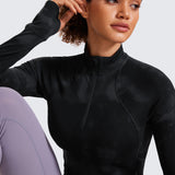 CRZ YOGA Women's Half Zip Long Sleeve Cropped Top Pink Peony