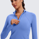 CRZ YOGA Women's Half Zip Long Sleeve Cropped Top Strawberry Pink