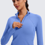 CRZ YOGA Women's Half Zip Long Sleeve Cropped Top Strawberry Pink