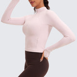 CRZ YOGA Women's Half Zip Long Sleeve Cropped Top Hibiscus Purple