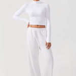 CRZ YOGA Women's Half Zip Long Sleeve Cropped Top White