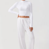 CRZ YOGA Women's Half Zip Long Sleeve Cropped Top White