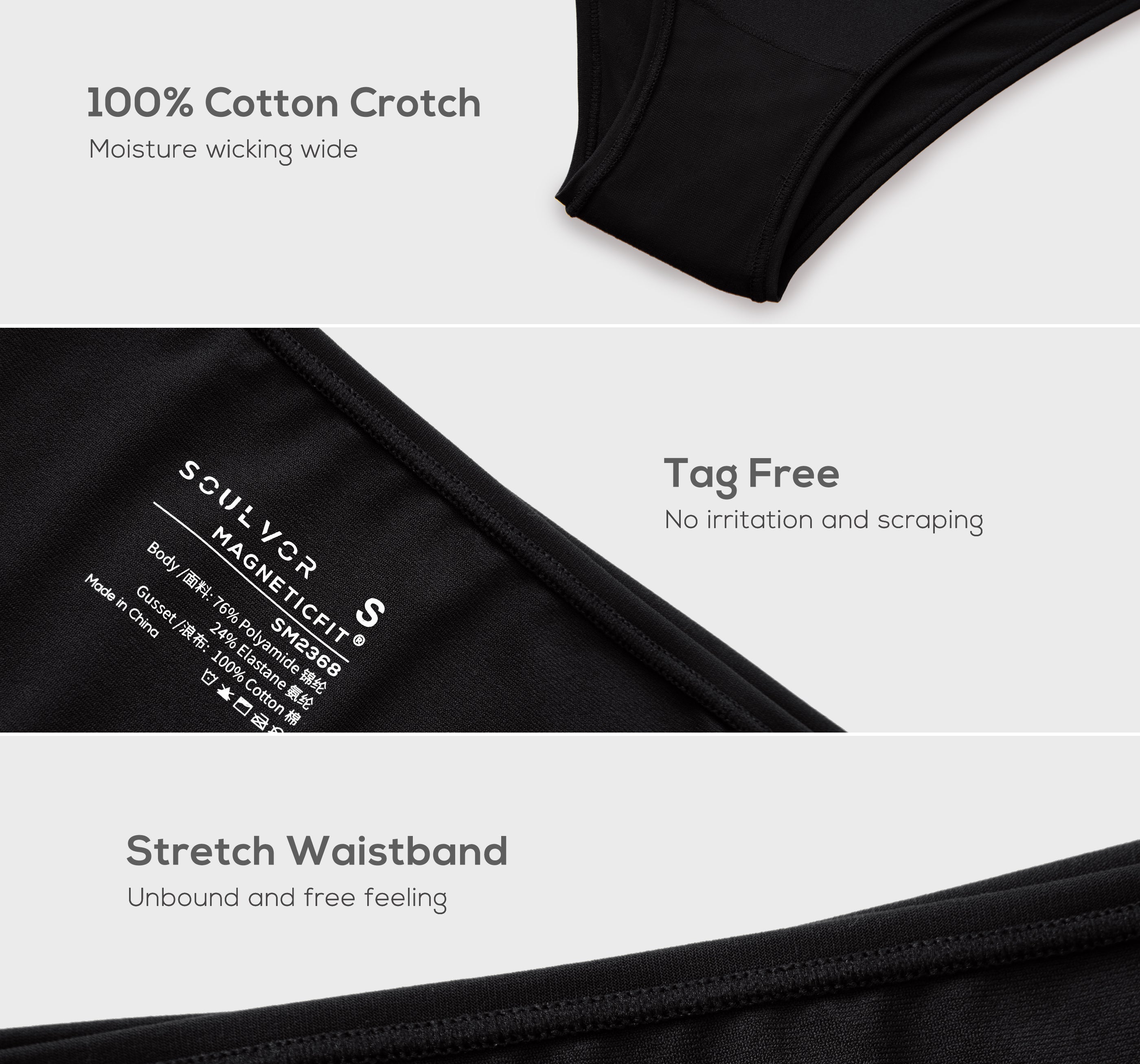 Women's Cheeky High Cut Bikini 3 Pack Black (3pack)