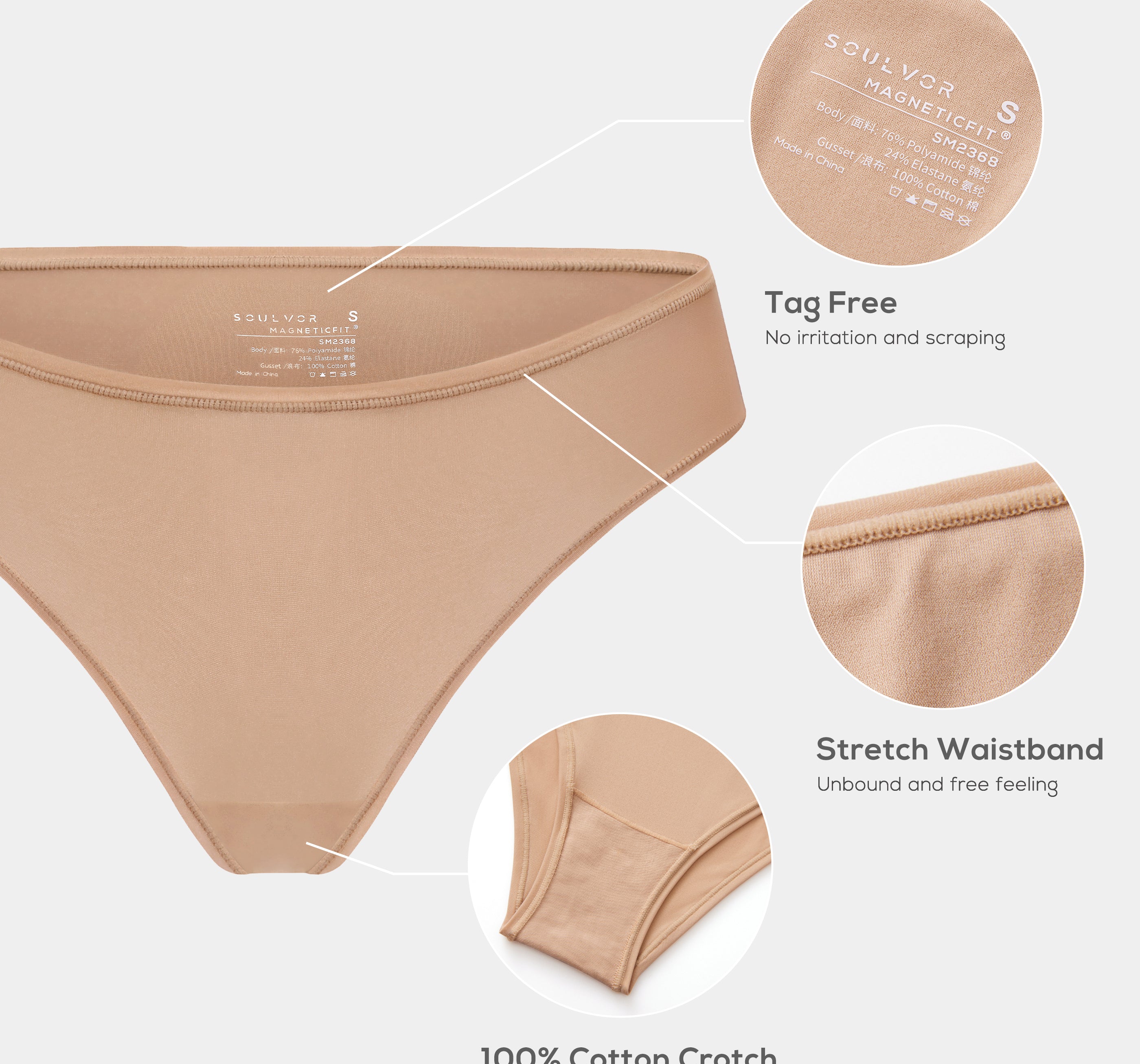 Women's Cheeky High Cut Bikini 3 Pack Natural (3pack)