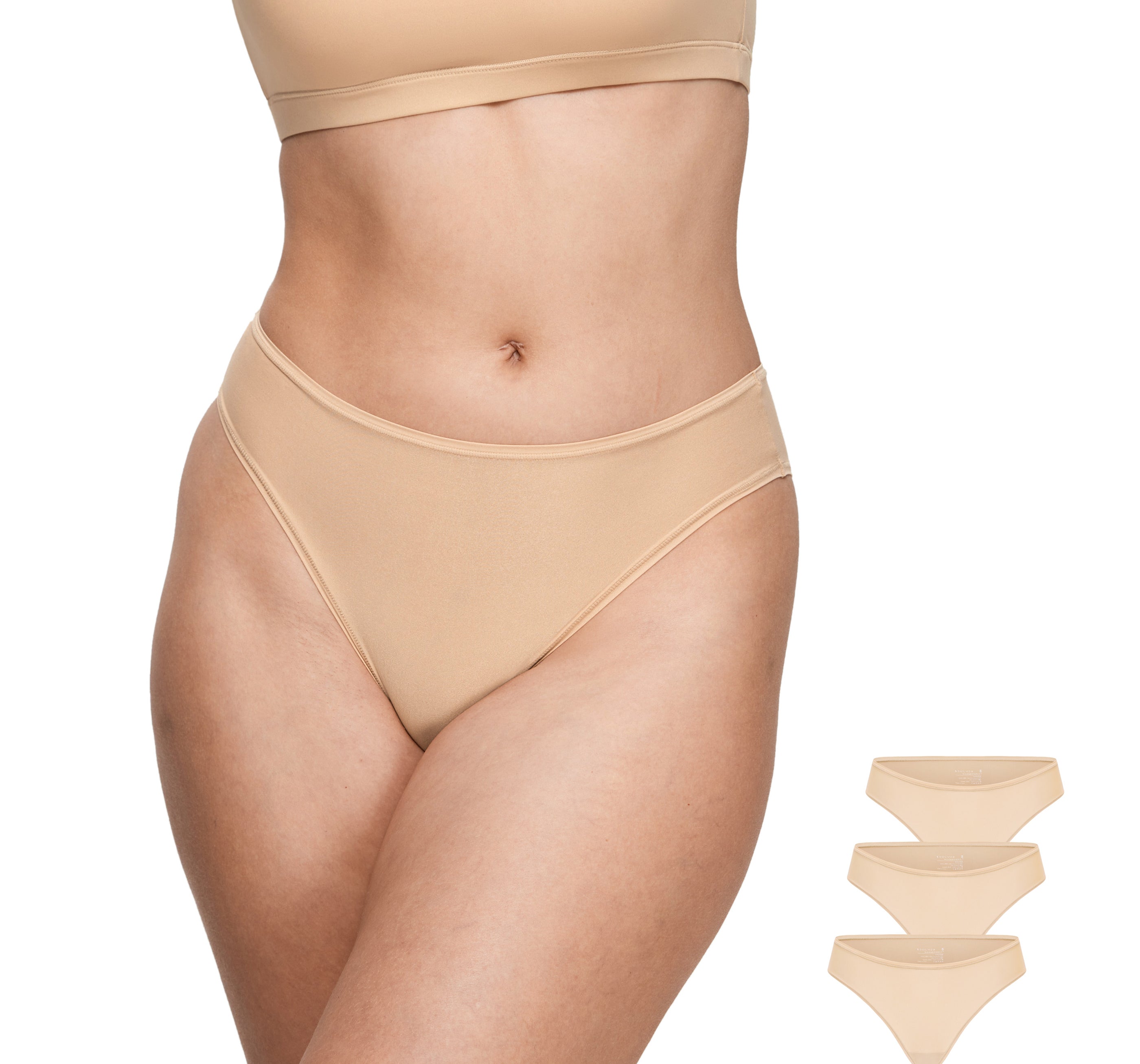 Women's Cheeky High Cut Bikini 3 Pack Beige (3pack)