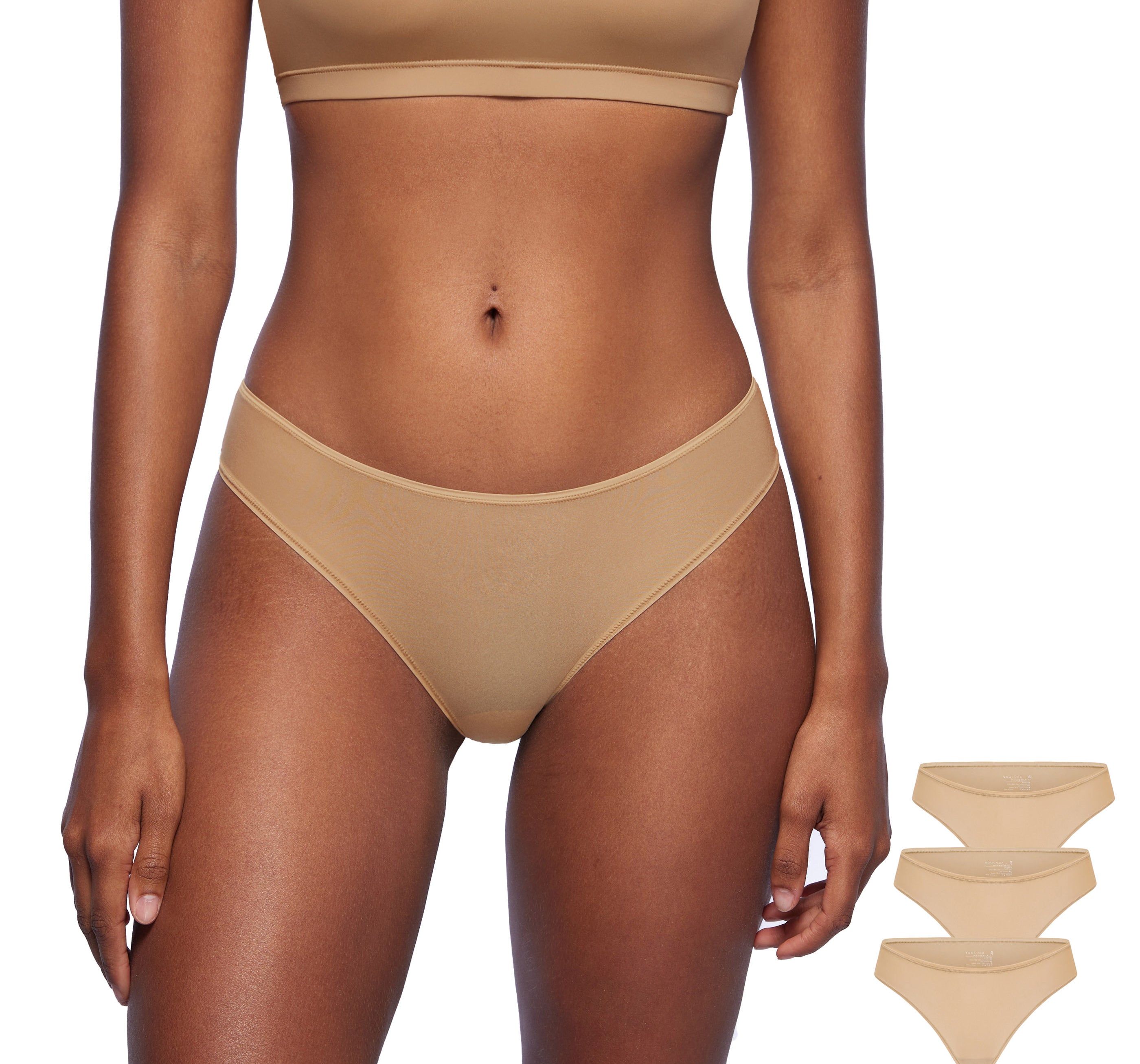 Women's Cheeky High Cut Bikini 3 Pack Soft Tan (3pack)