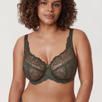 Women's Sheer Lace Unlined Bra Olive Green