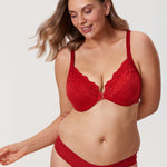 Women's Lace Front Closure Bra Lipstick Red