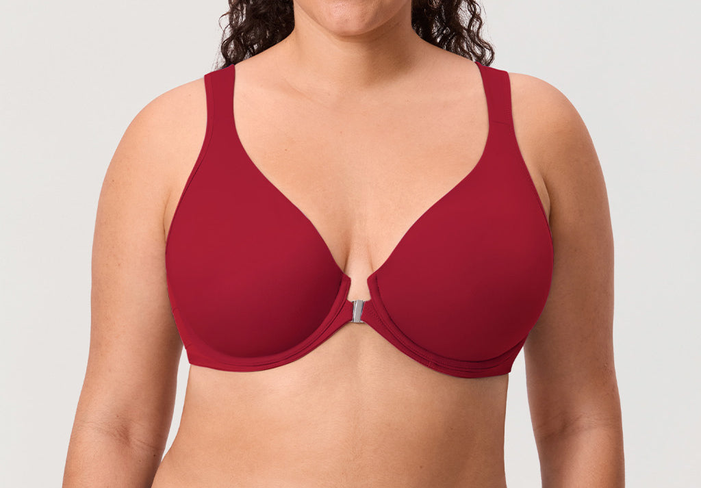 Women's Plunge Back Posture Bra Dark Red @model_info:ES1