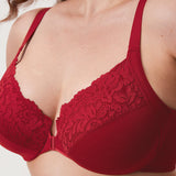 Women's Lace Front Closure Posture Bra Dark Red