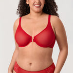 Women's Sheer Mesh Front Closure Posture Bra Lipstick Red