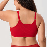 Women's Sheer Mesh Front Closure Posture Bra Lipstick Red
