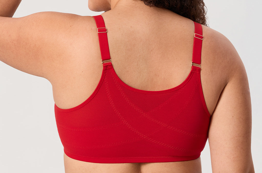 Women's Sheer Mesh Front Closure Posture Bra Lipstick Red