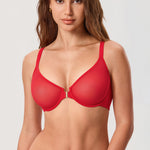 Women's Sheer Mesh Front Closure Posture Bra Lipstick Red @model_info:ESA1