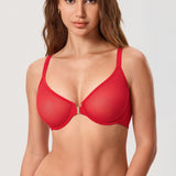Women's Sheer Mesh Front Closure Posture Bra Lipstick Red @model_info:ESA1