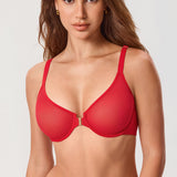 Women's Sheer Mesh Front Closure Posture Bra Lipstick Red @model_info:ESA4