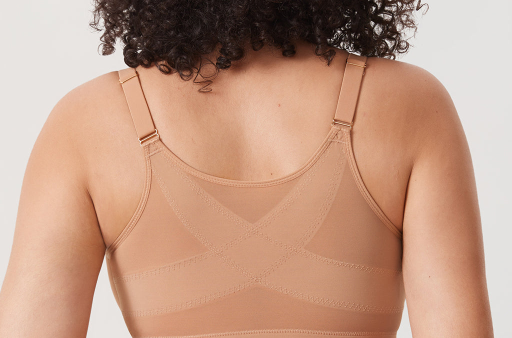 Women's Sheer Mesh Front Closure Posture Bra Barely Buff @model_info:ES2