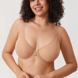 Women's Sheer Mesh Front Closure Posture Bra Barely Buff @model_info:ES3