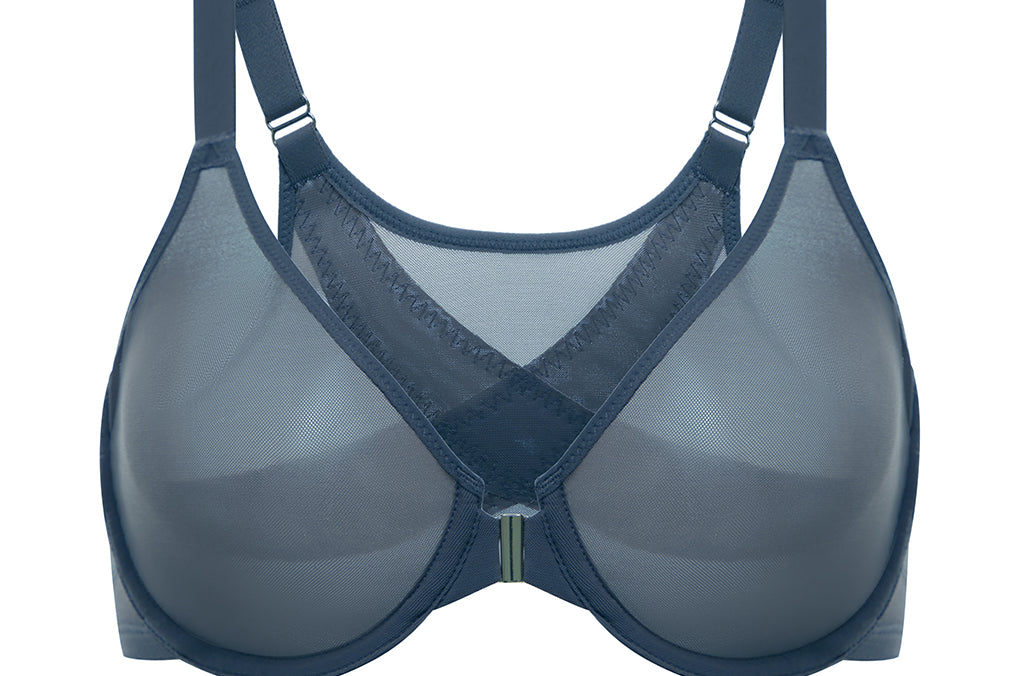 Women's Sheer Mesh Front Closure Posture Bra Black