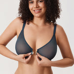 Women's Sheer Mesh Front Closure Posture Bra Black