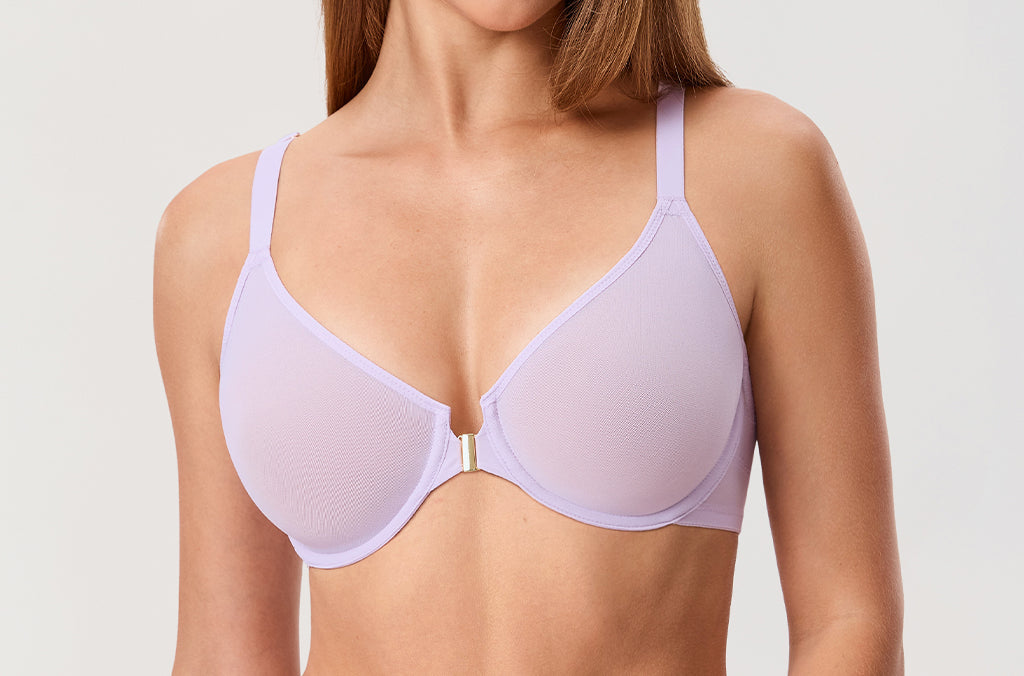 Women's Sheer Mesh Front Closure Posture Bra Orchid Hush @model_info:ESA1