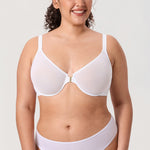 Women's Sheer Mesh Front Closure Posture Bra Snow White