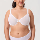 Women's Sheer Mesh Front Closure Posture Bra Snow White