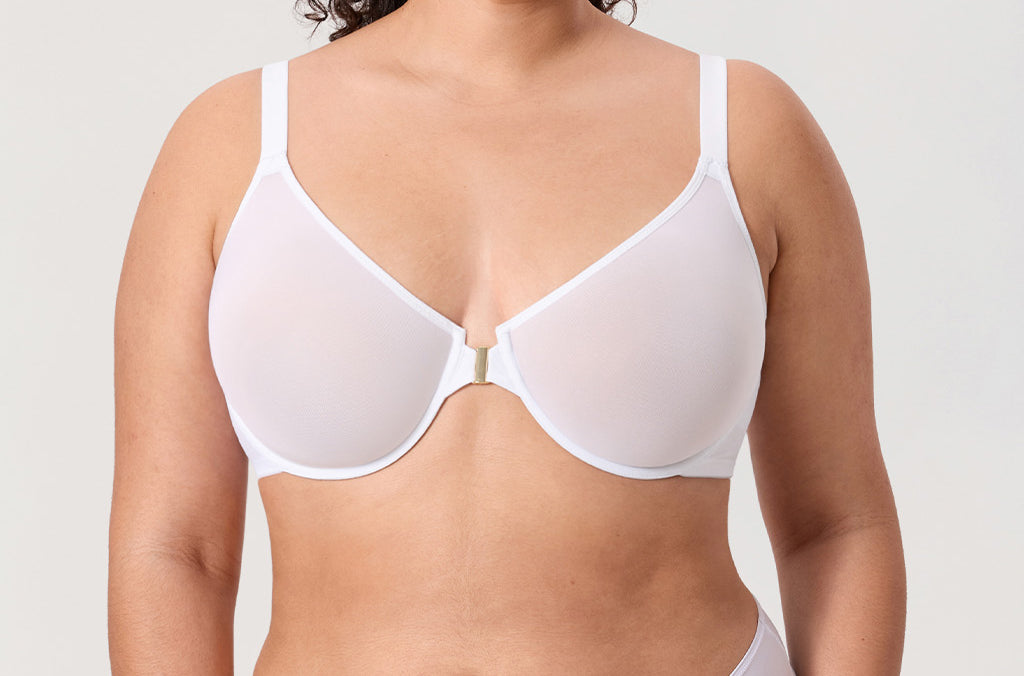 Women's Sheer Mesh Front Closure Posture Bra Snow White