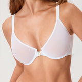 Women's Sheer Mesh Front Closure Posture Bra Snow White @model_info:ESA3